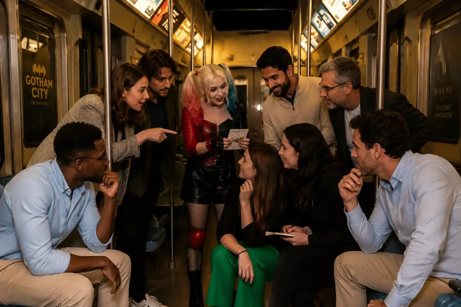 Une équipe en team building dans le décor de métro de Gotham, chez Batman Escape à Paris
